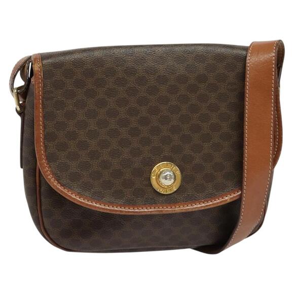 CELINE Macadam Canvas Shoulder Bag Pvc Leather Brown Gold - Picture 1 of 12